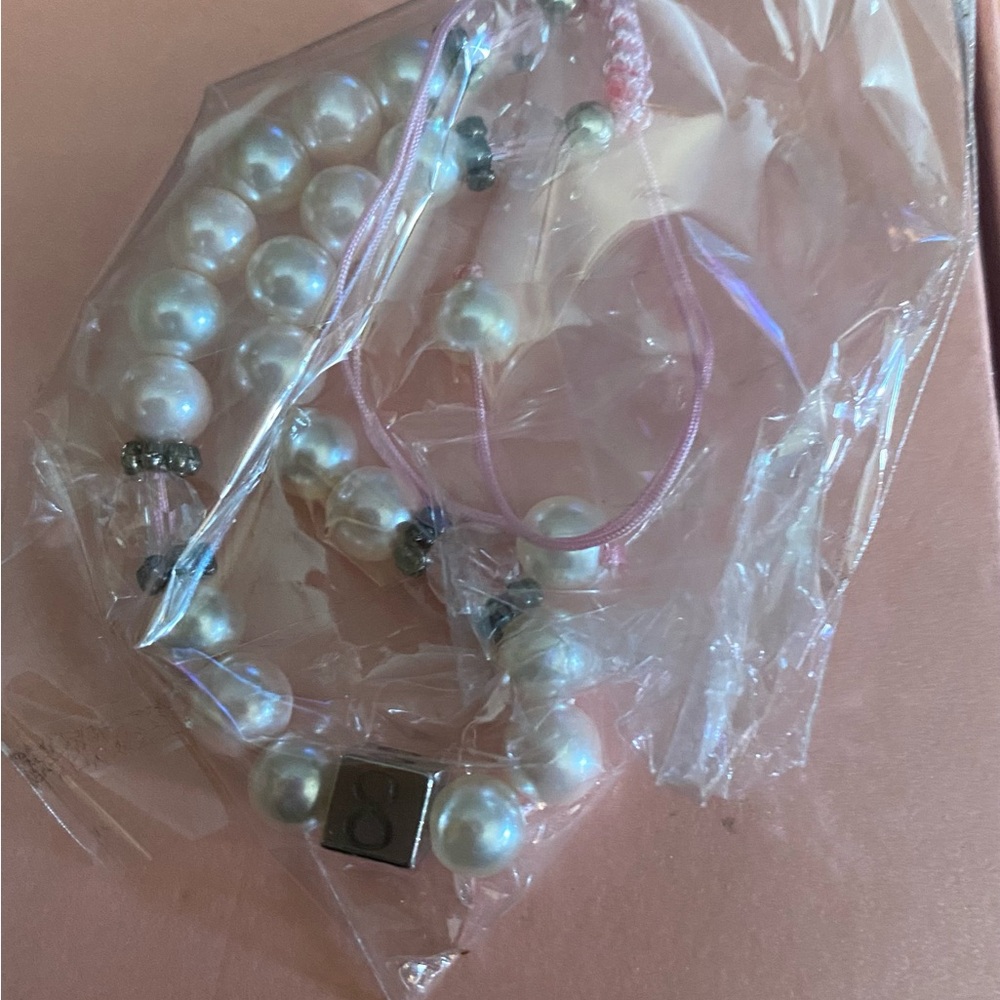 8 year old Birthday Pearl Bead Bracelet with Pink Cord